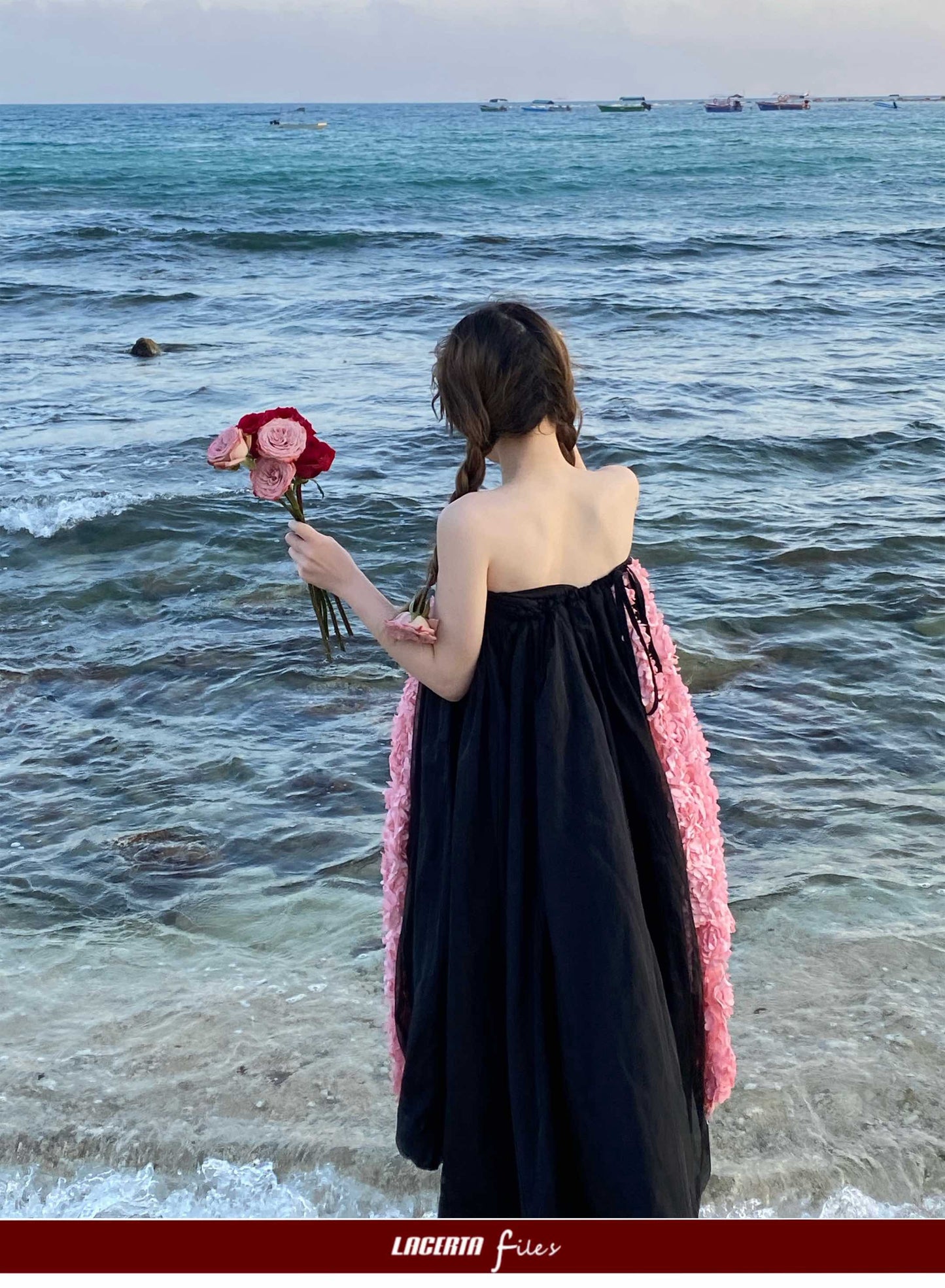 Black Strapless Dress with Pink Floral