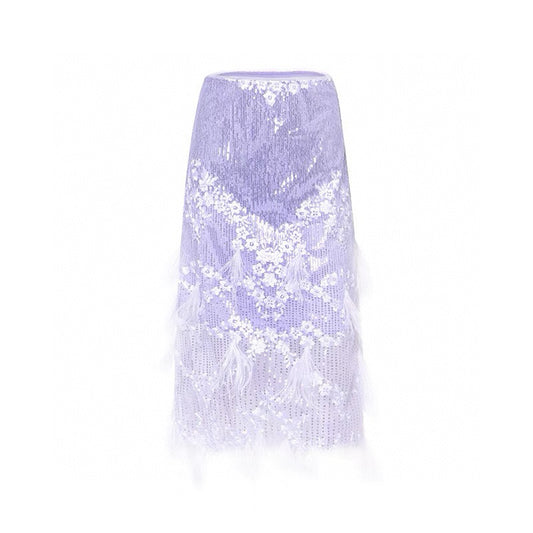 Feather Sequin Floral Embroidered Skirt