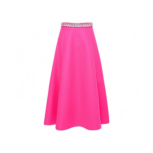 Square Rhinestone Waist-Cinched Pleated Tweed Skirt