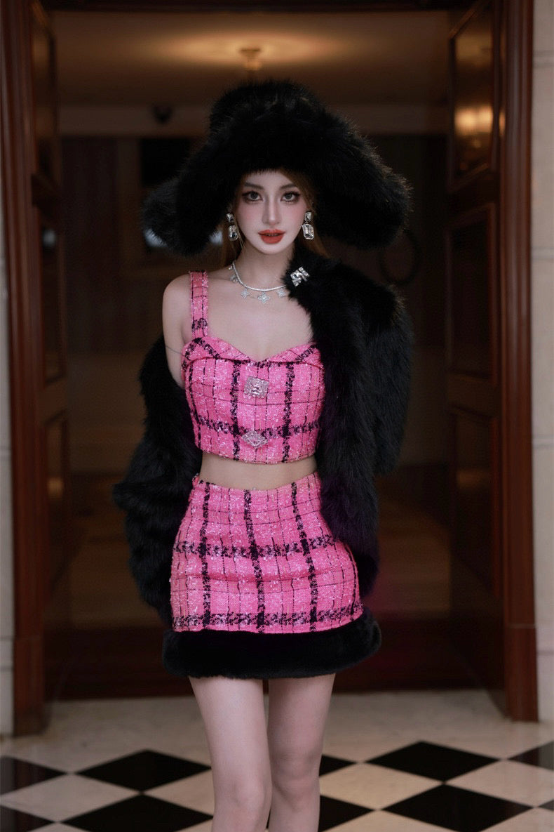 Vintage Plaid Frayed Hem Skirt