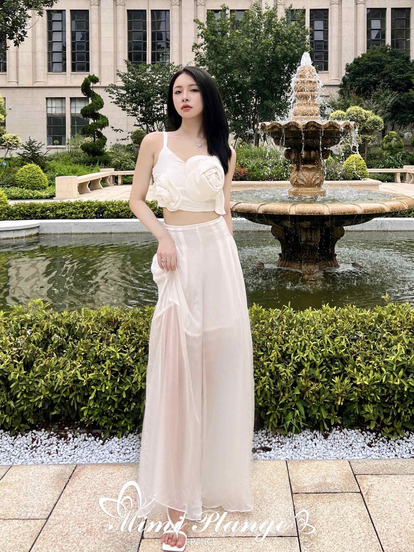 White Silk High-Waist Pants