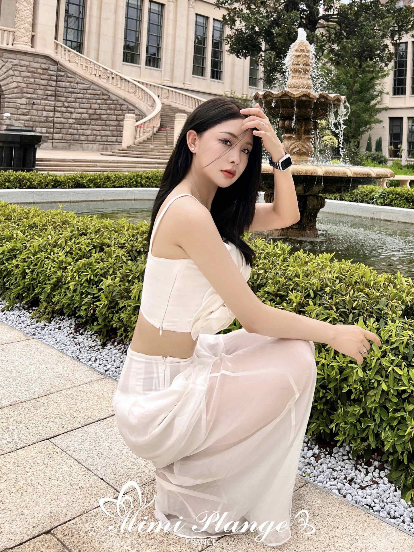 White Silk High-Waist Pants