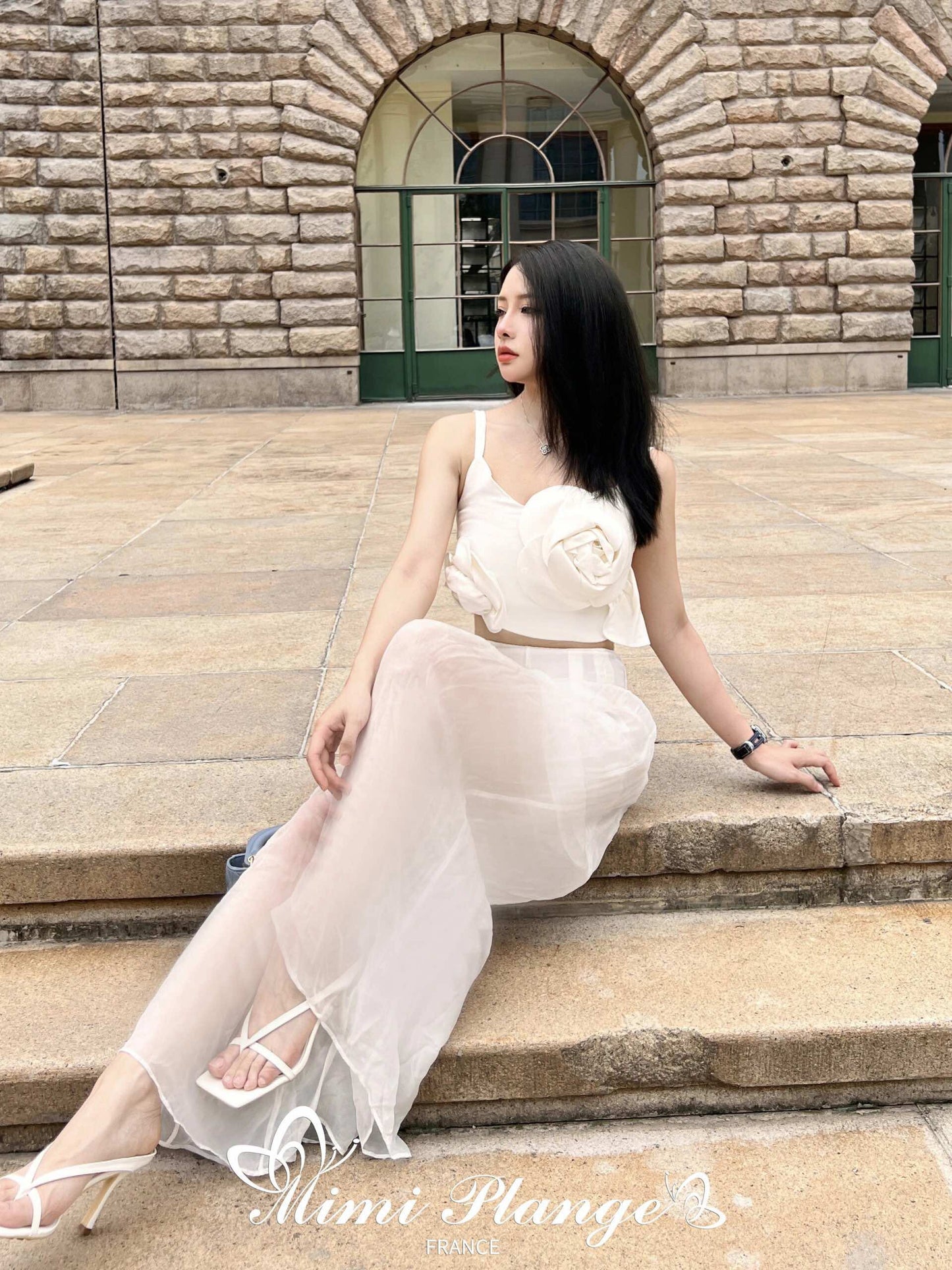 White Silk High-Waist Pants