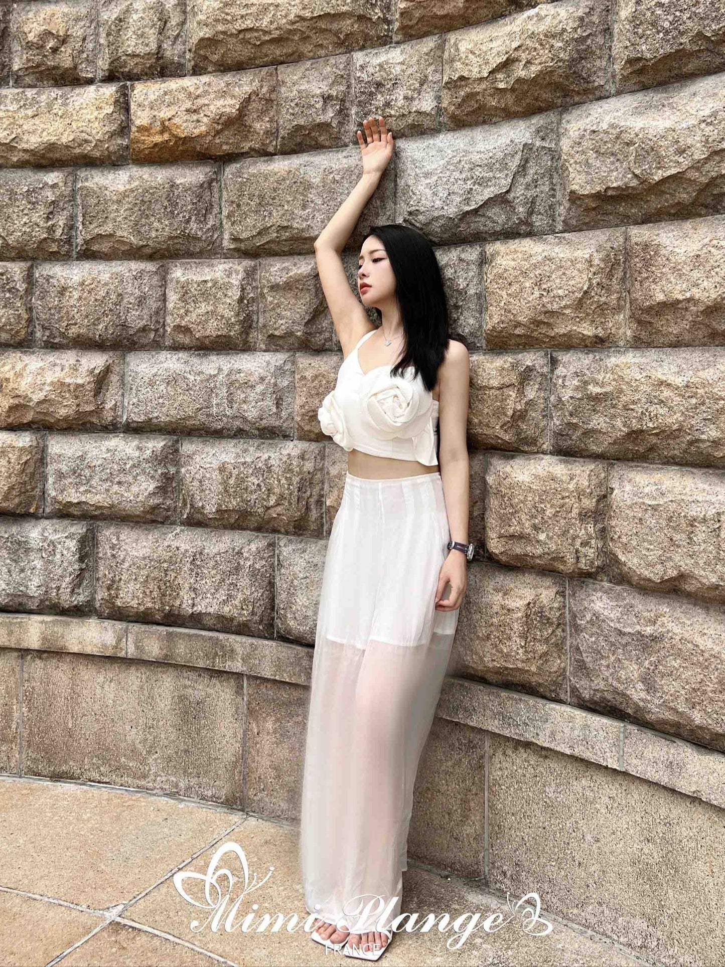 White Silk High-Waist Pants