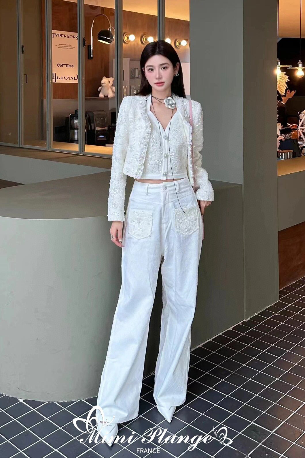 White Pearl Embellished Jeans
