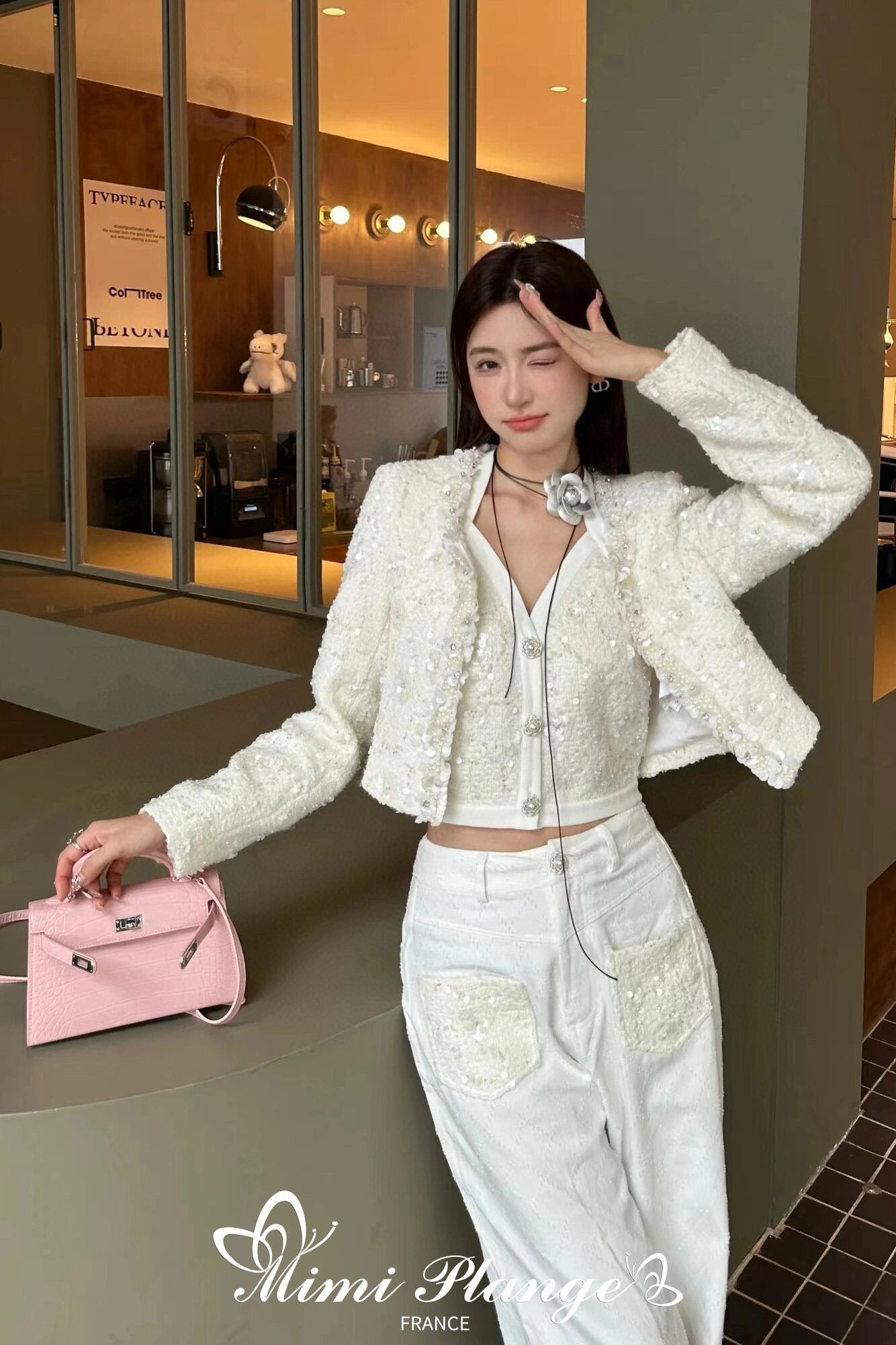 White Pearl Embellished Jeans