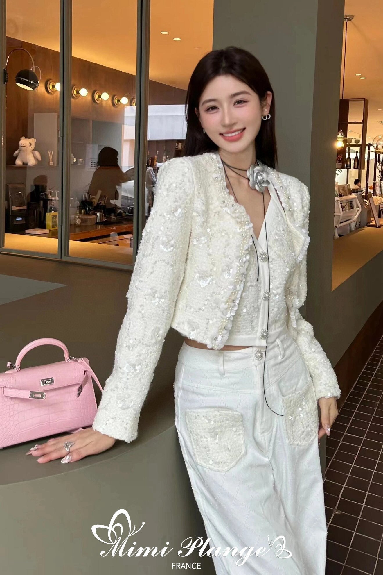White Pearl Embellished Jeans