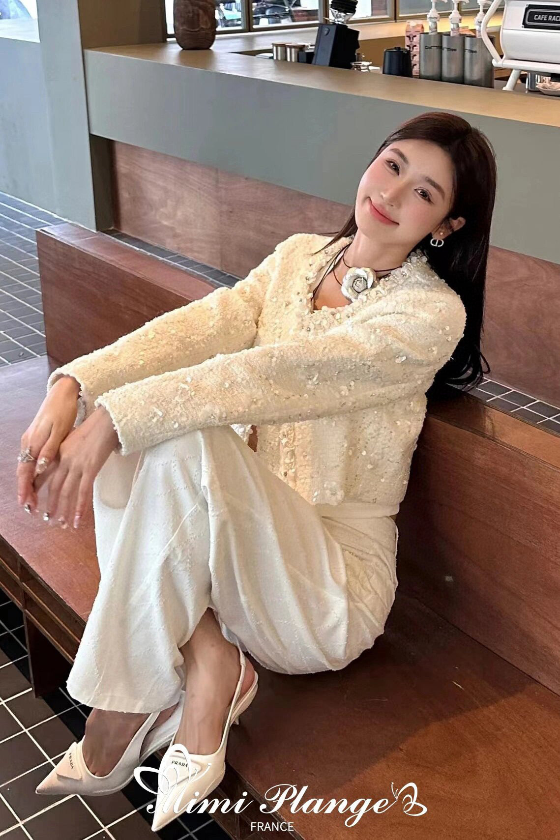 White Pearl Embellished Jeans