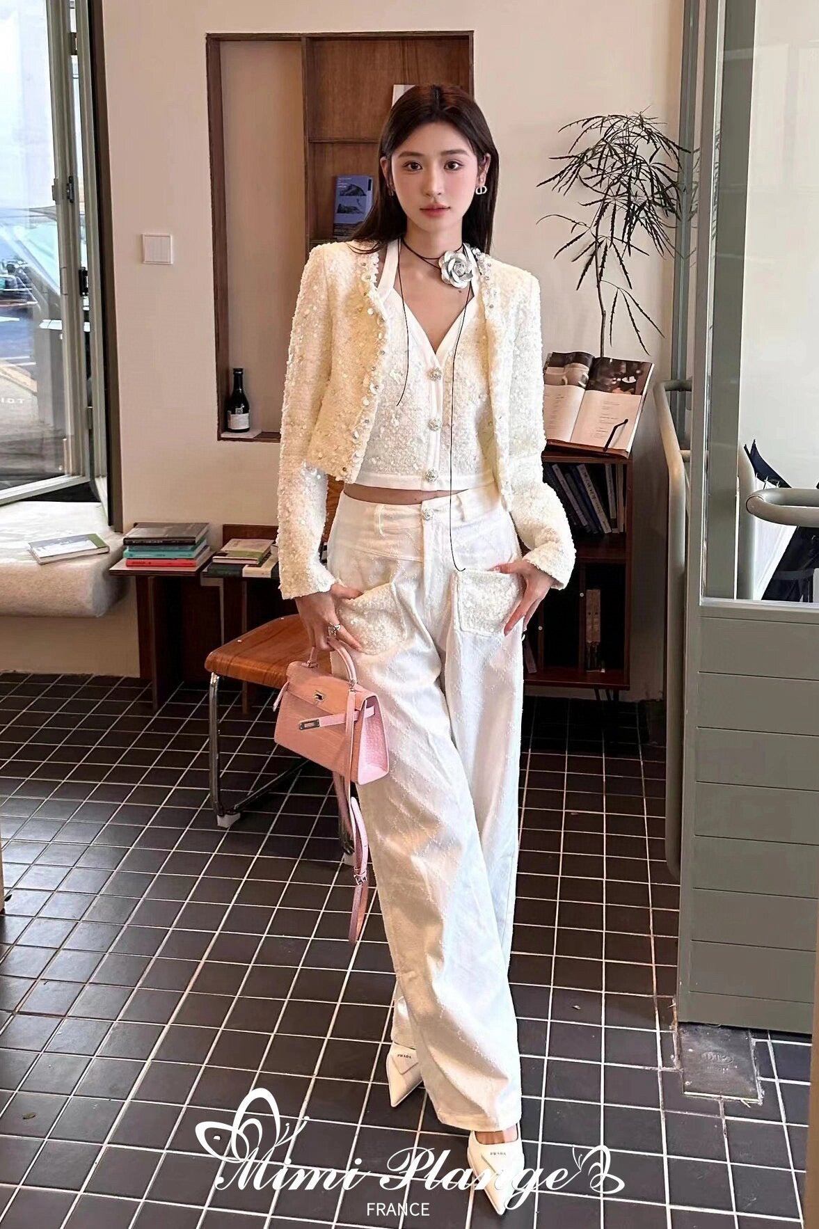 White Pearl Embellished Jeans