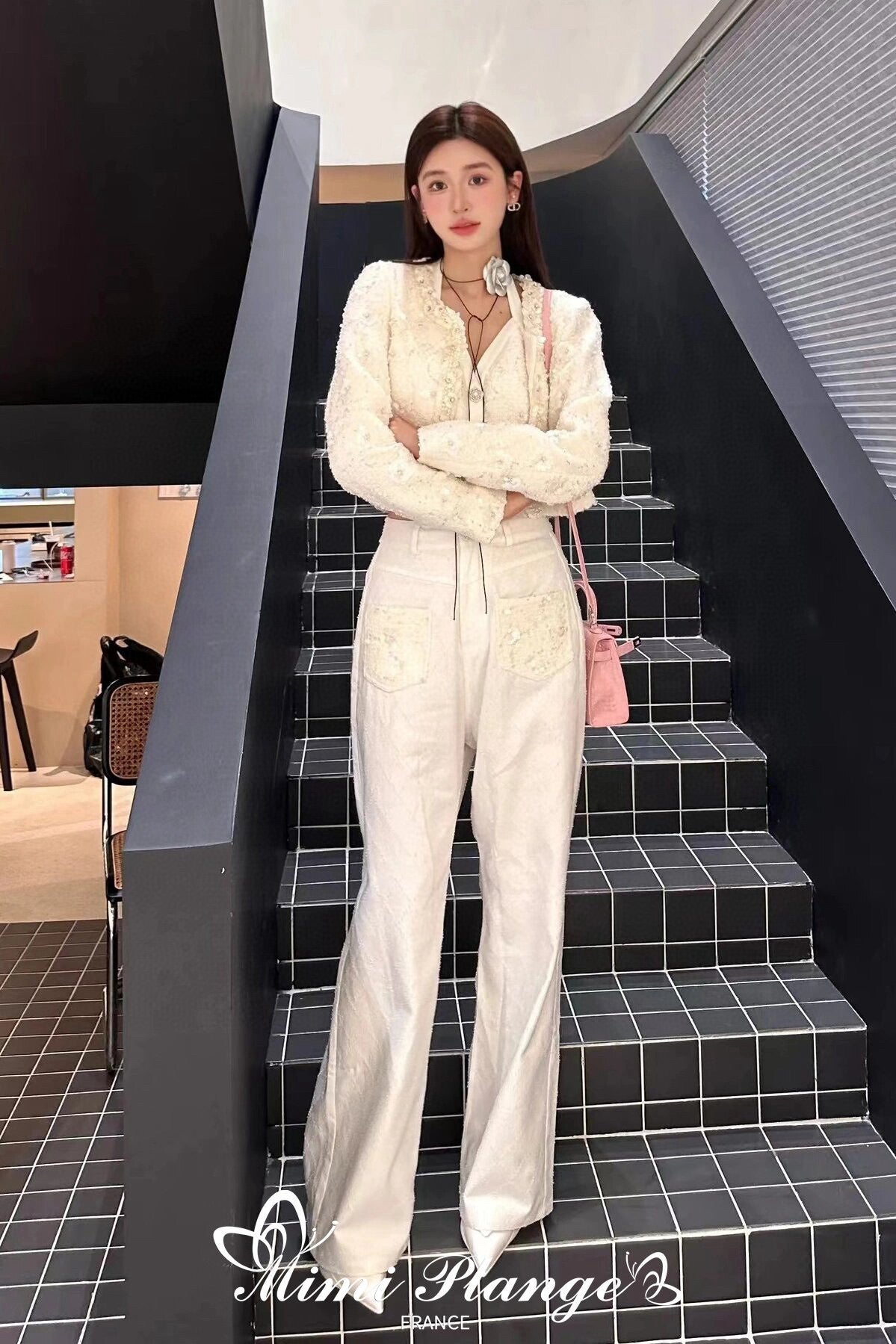 White Pearl Embellished Jeans