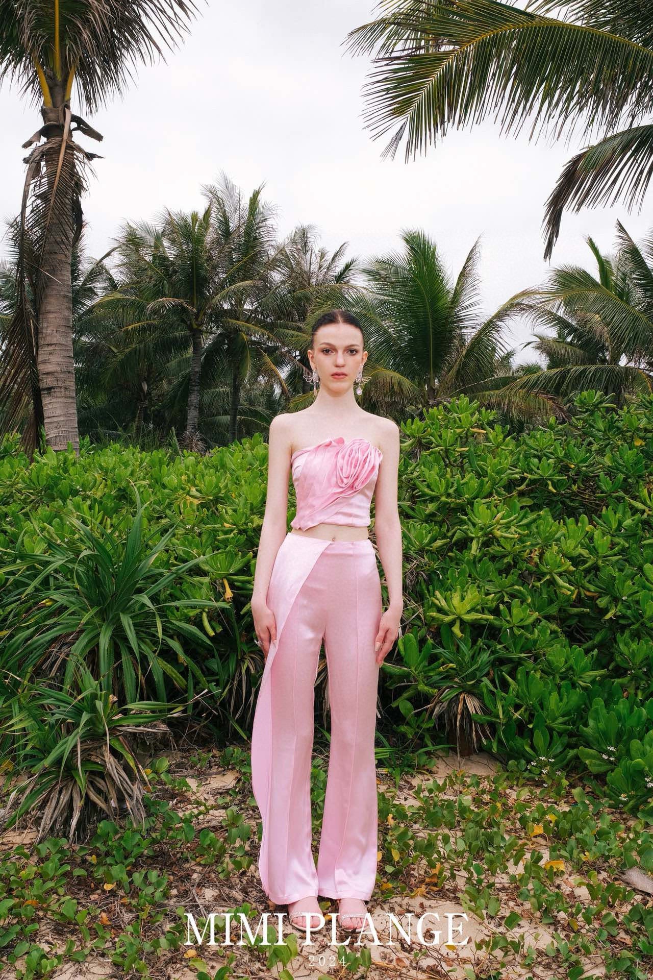Pink Acetate Flare Pants