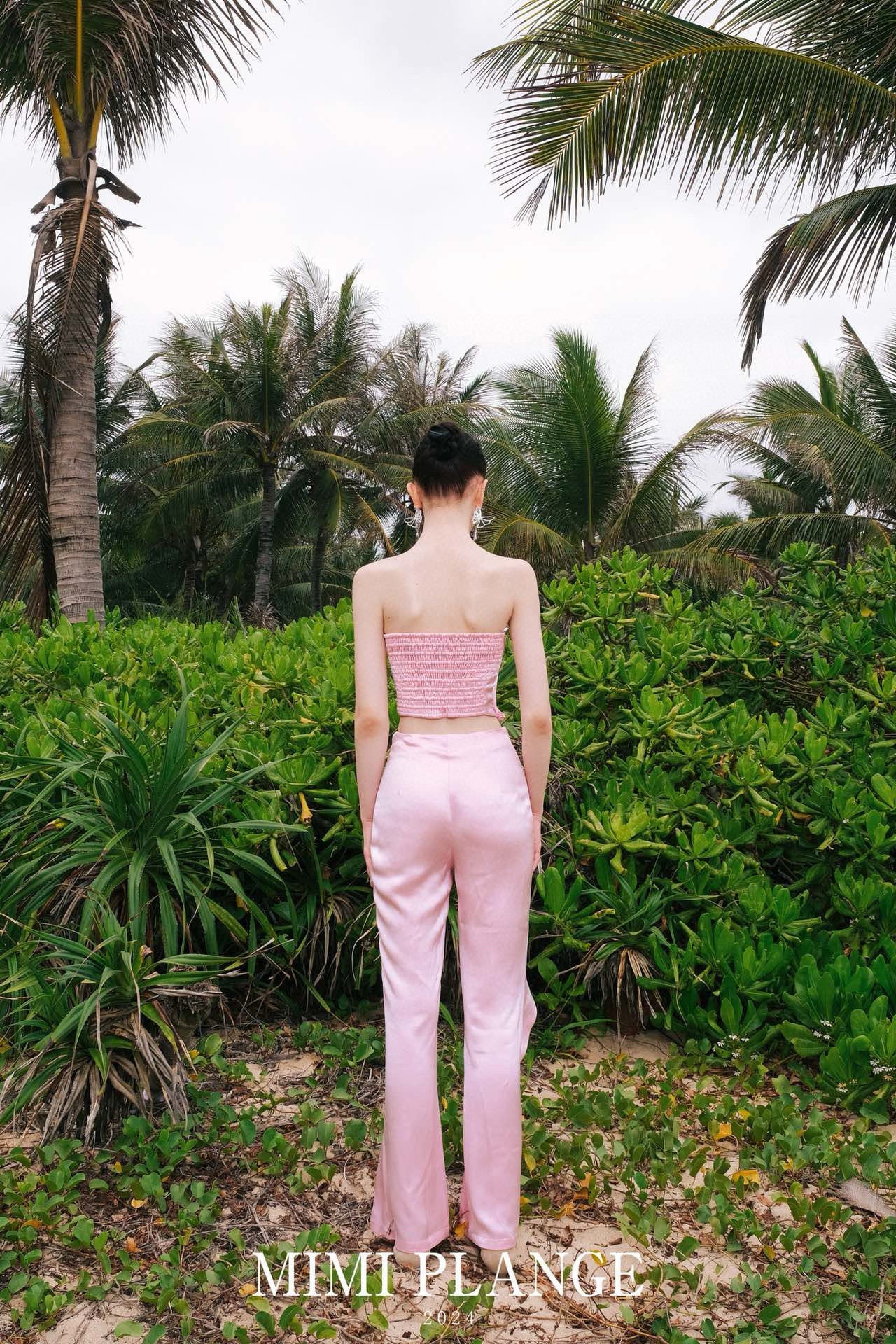 Pink Acetate Flare Pants
