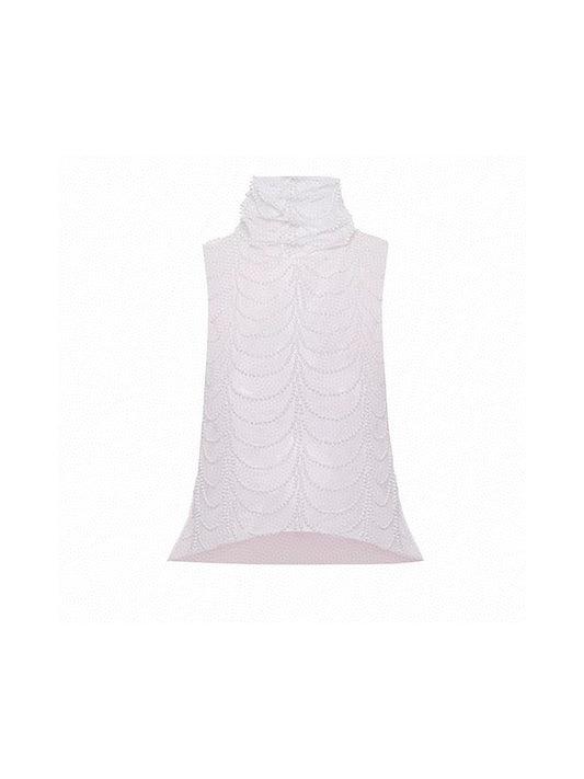 Pearl Vintage Sleeveless Sheer High-Neck Top