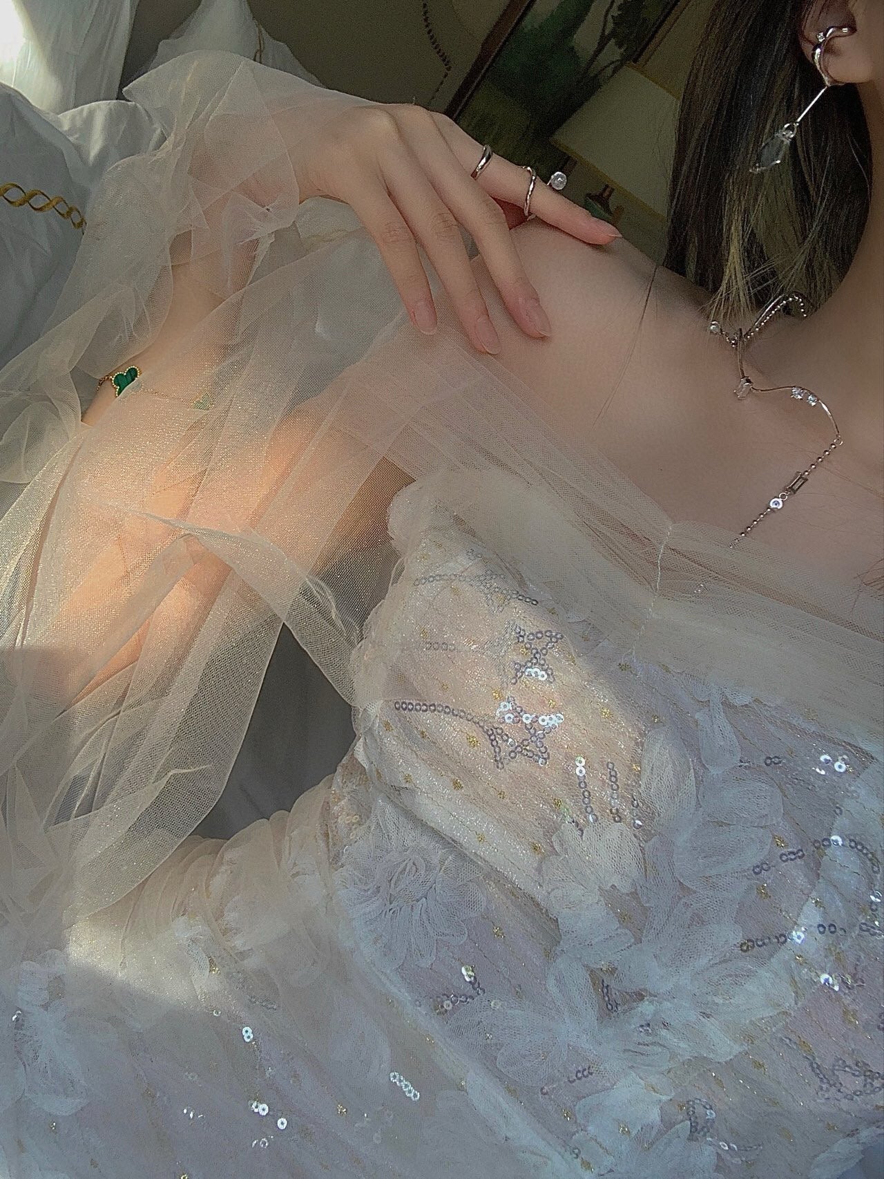 Off-Shoulder Tulle 3D Embroidered Dress