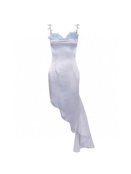 Embroidered Asymmetrical Mermaid Slip Dress