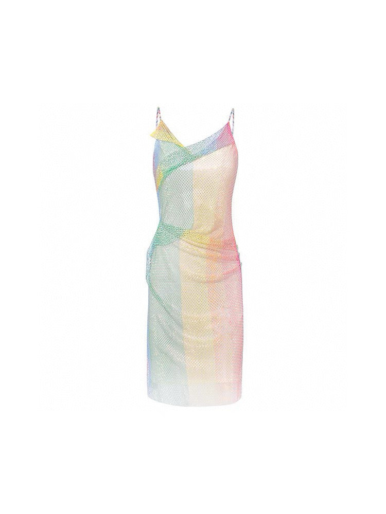 Structured Ruched Waist Rhinestone Strap Dress