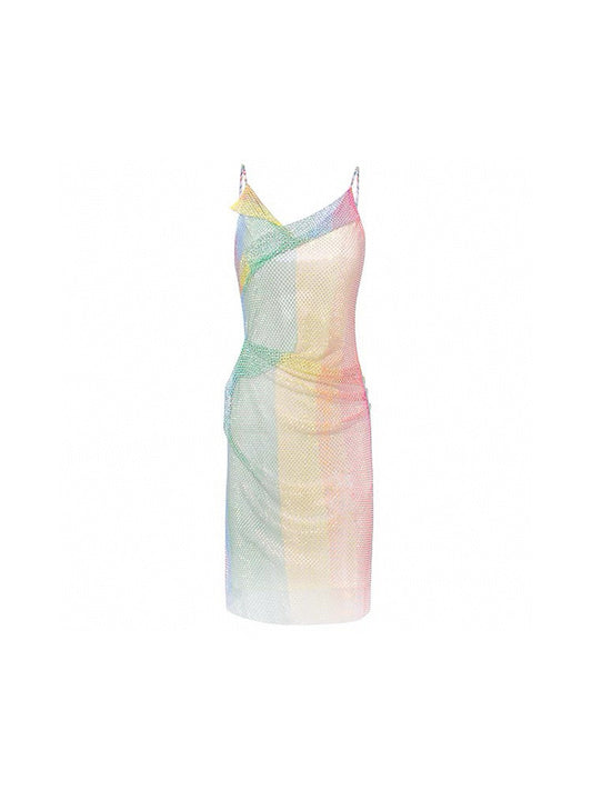 Structured Ruched Waist Rhinestone Strap Dress