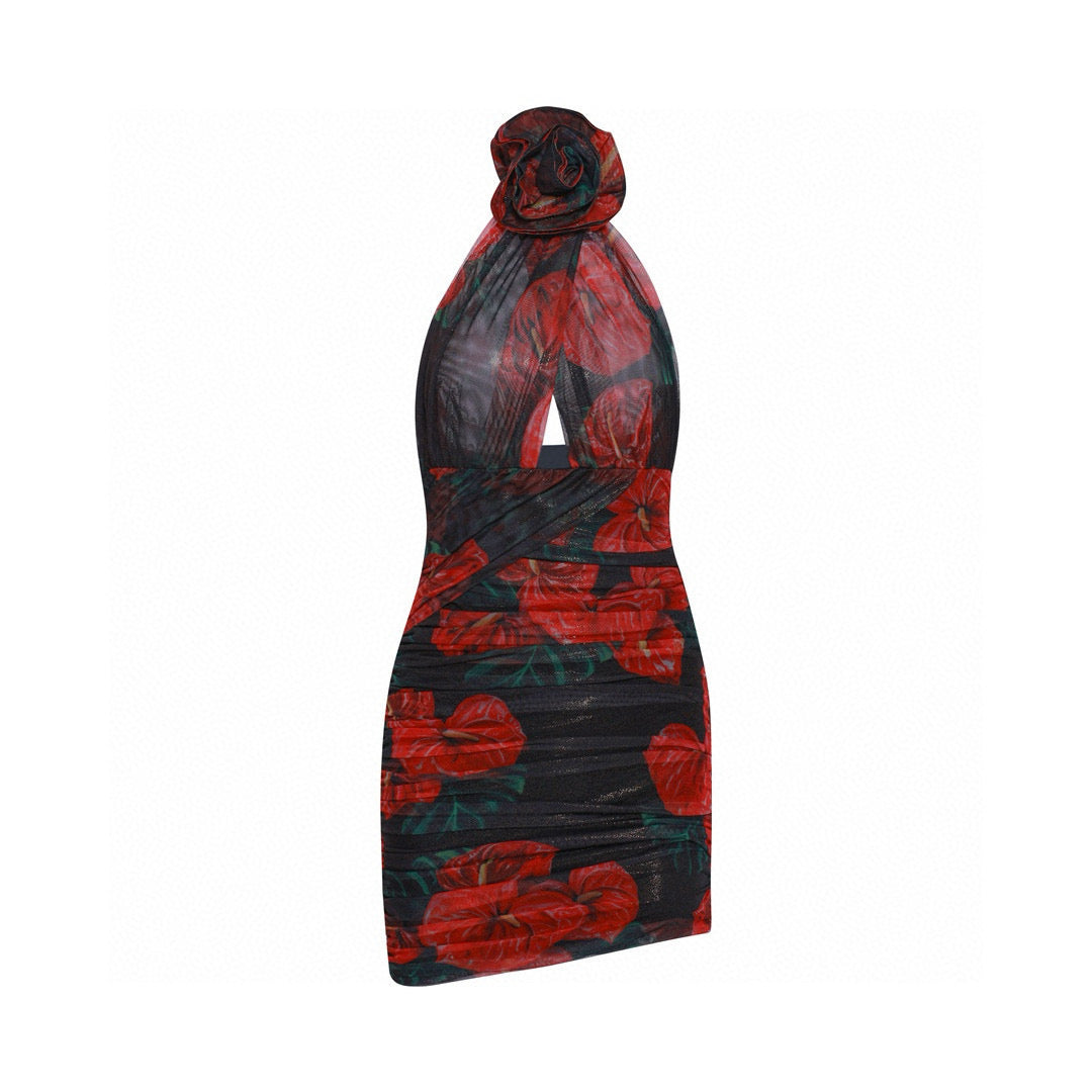 3D Floral Halter Dress