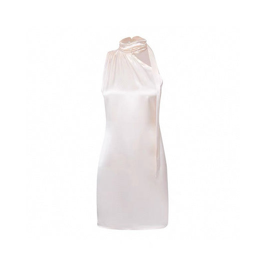 Acetate Halter Asymmetrical Silk Pearl Rhinestone Ribbon Dress