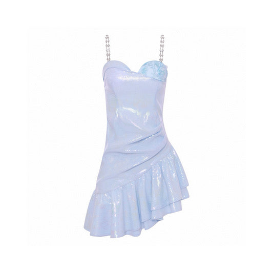 Embroidered Ruffle Trim Slip Dress
