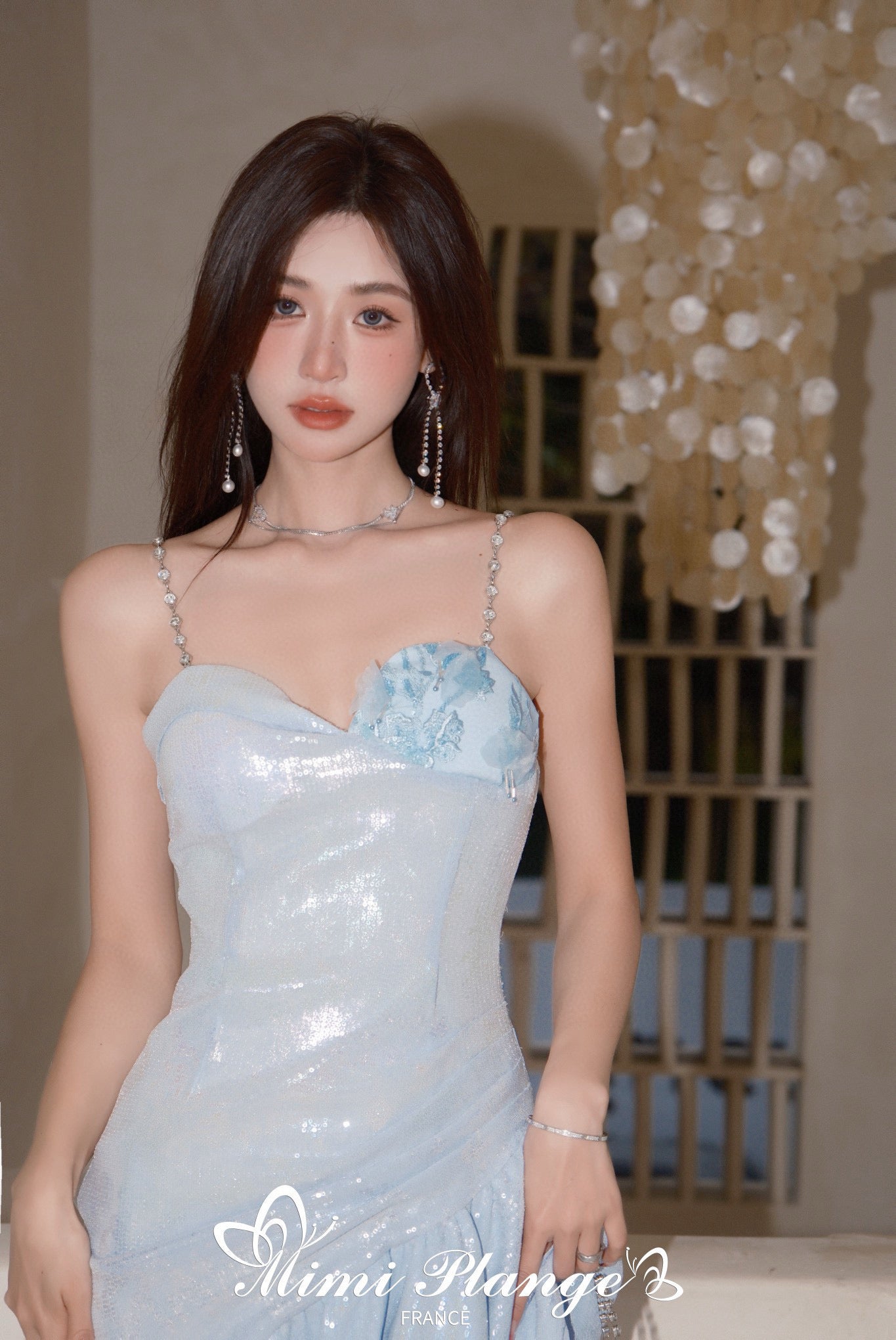 Embroidered Ruffle Trim Slip Dress