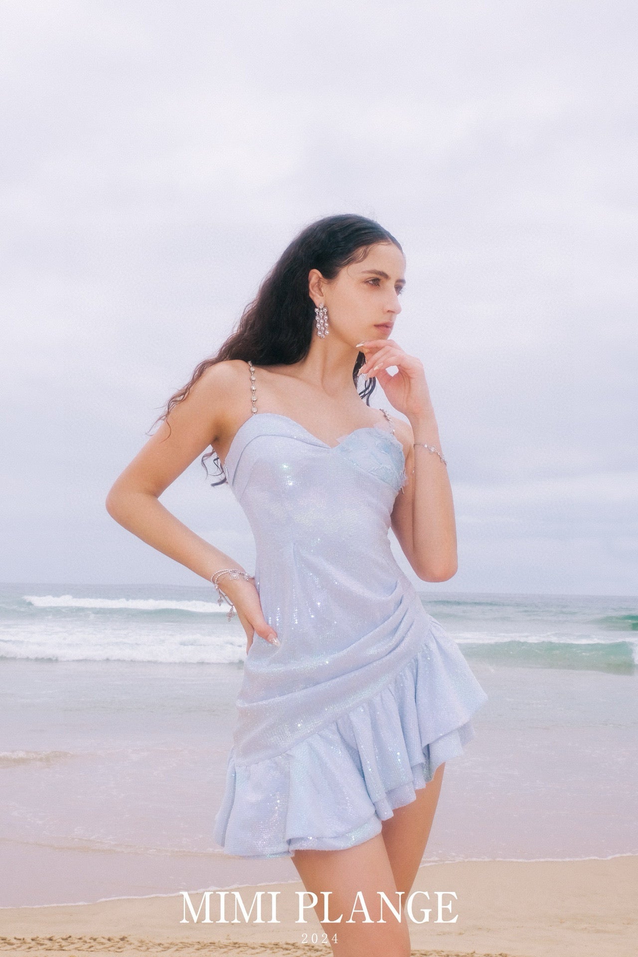 Embroidered Ruffle Trim Slip Dress