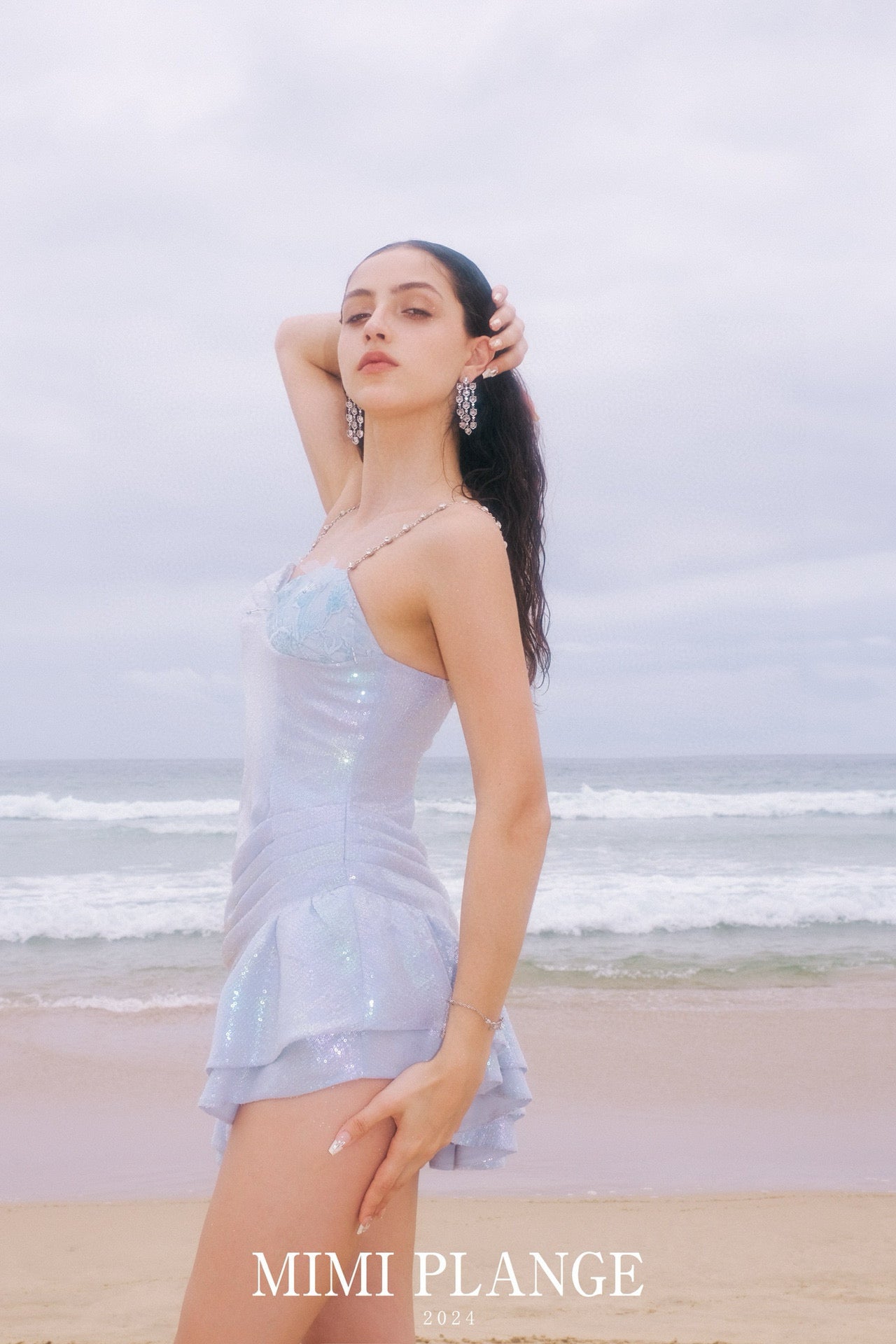 Embroidered Ruffle Trim Slip Dress