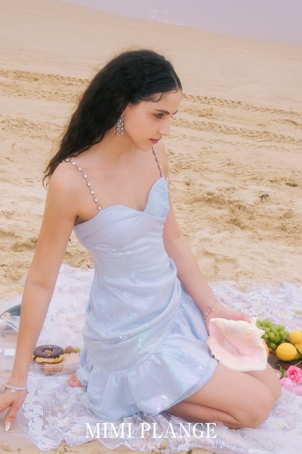 Embroidered Ruffle Trim Slip Dress
