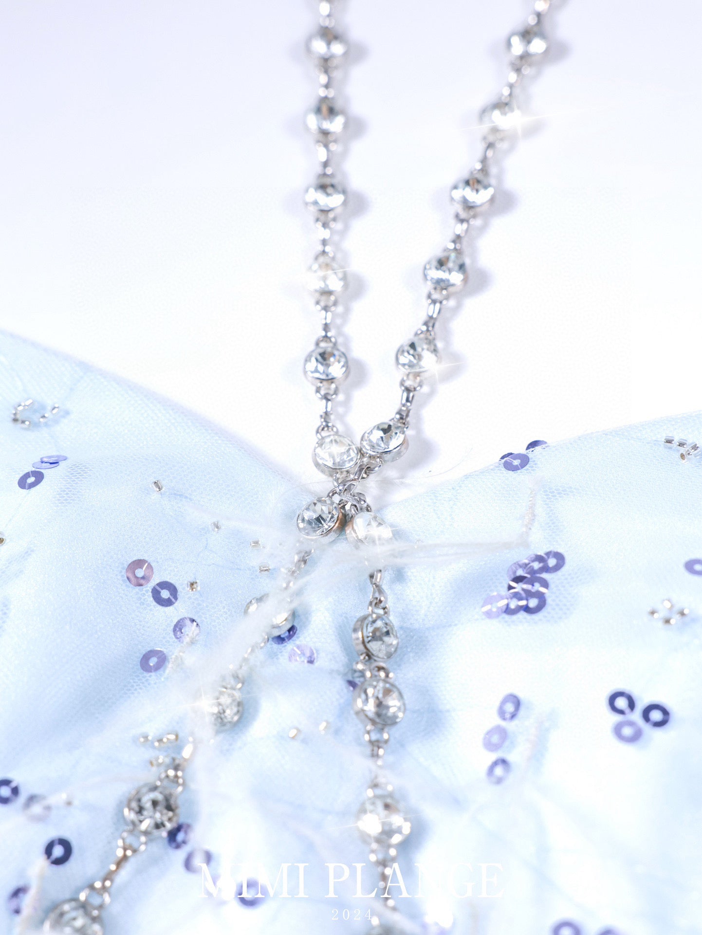 Embroidered Feather Tassel Rhinestone Chain Halter Tulle Dress
