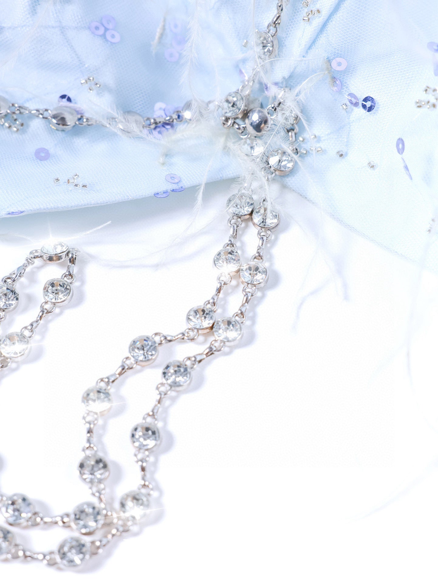 Embroidered Feather Tassel Rhinestone Chain Halter Tulle Dress