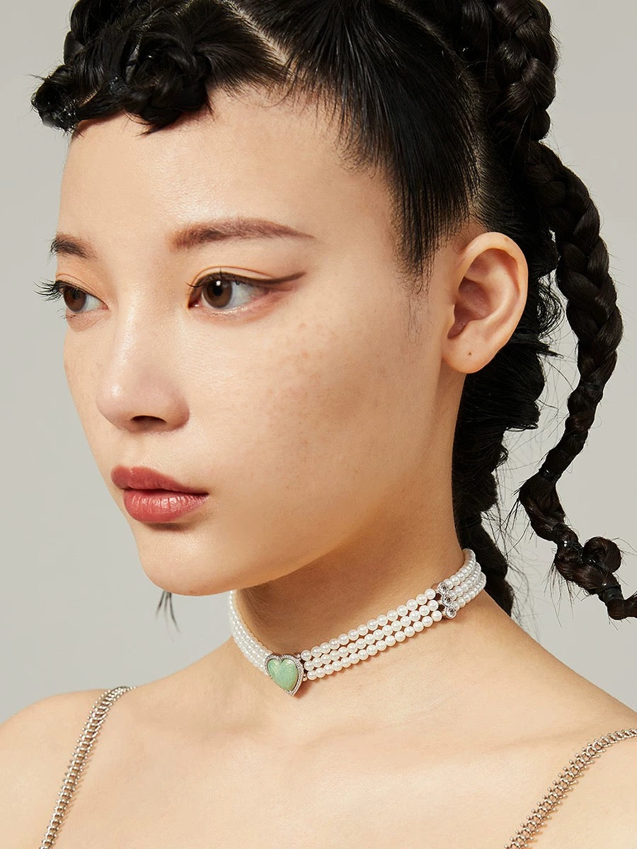 Zircon Heart Pearl Choker