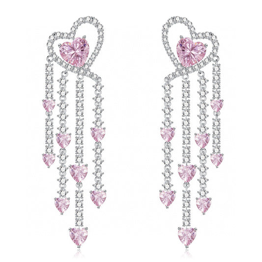 Pink Heart Tassel Earrings