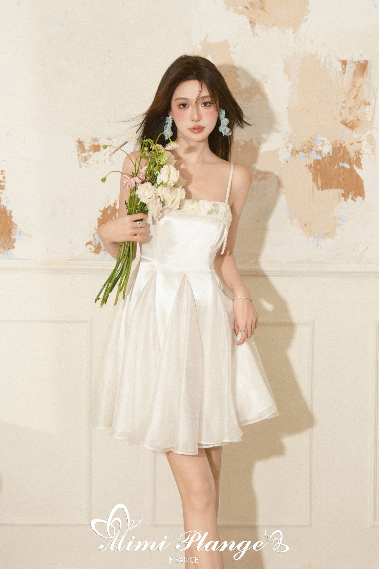 Acetate Waist-Cinched Ruched Shimmer Floral Slip Dress