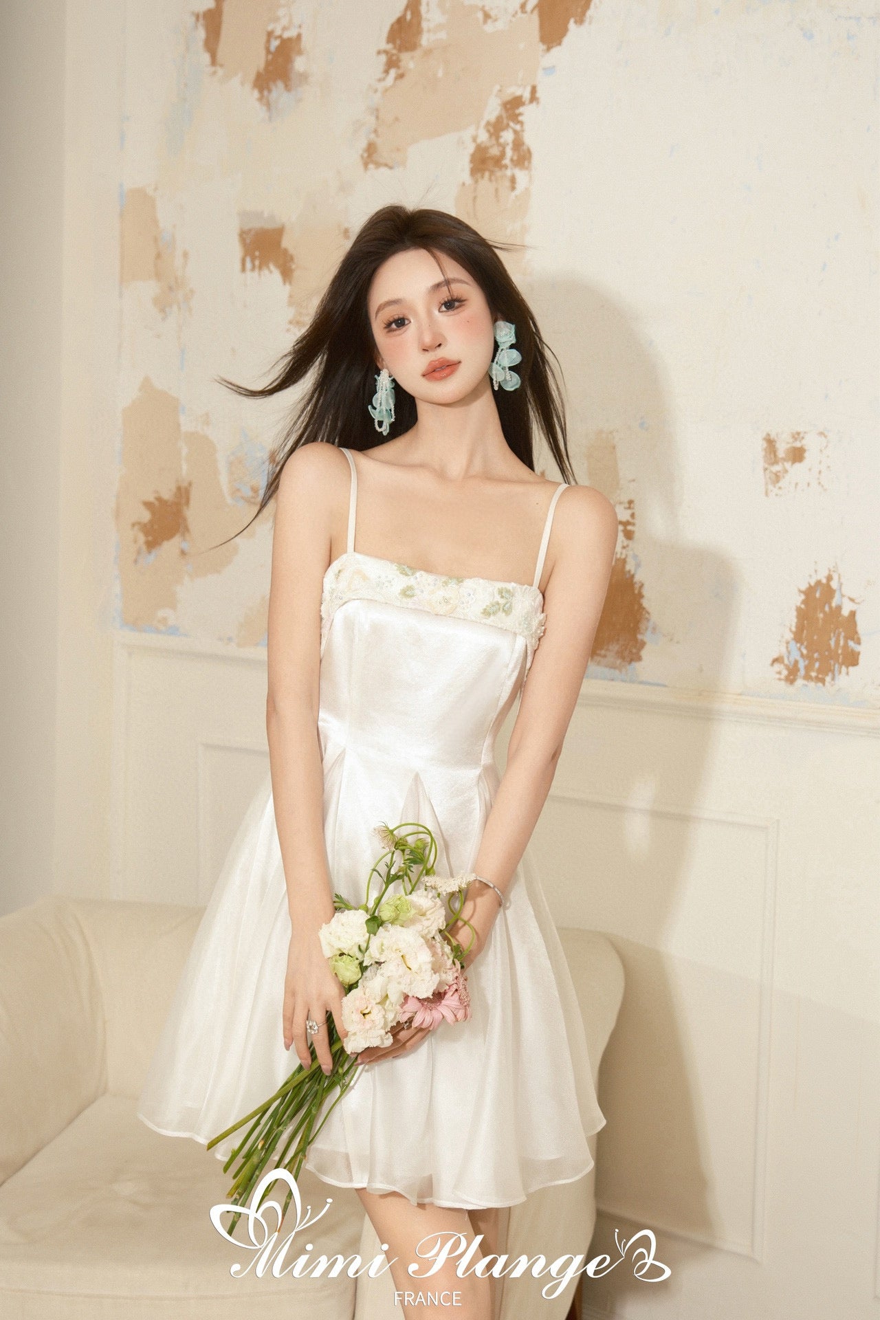 Acetate Waist-Cinched Ruched Shimmer Floral Slip Dress