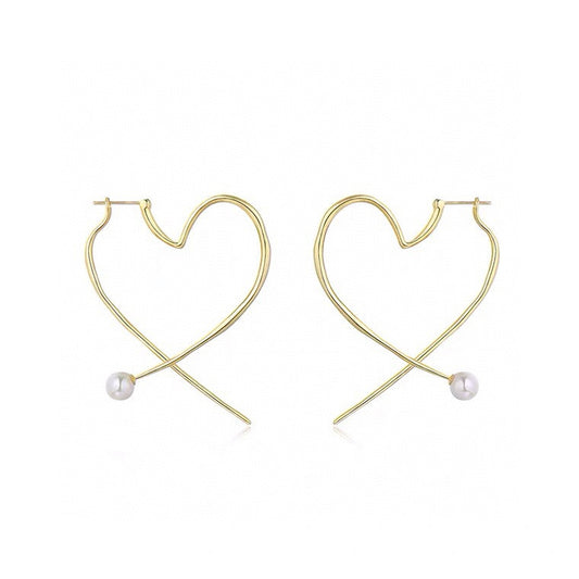 Heart Outline Pearl Earrings