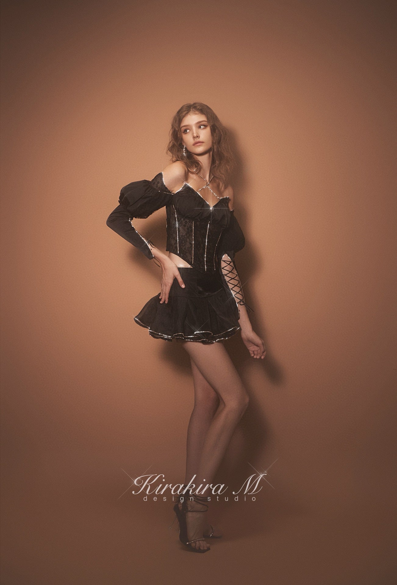Diamond balck organza pleated Skort