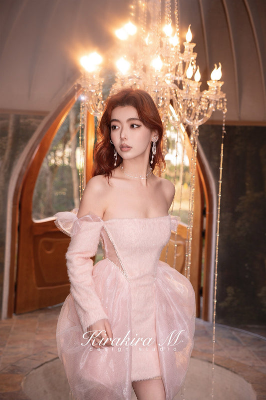 Pink Sparkling Rhinestone Fuzzy Bubble Dress
