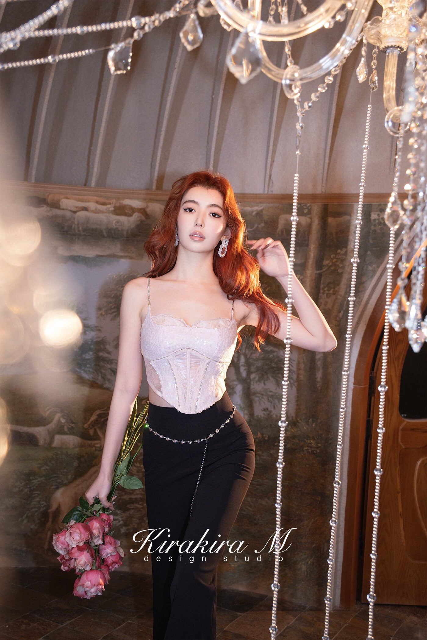 Rhinestone Black Flared Pants