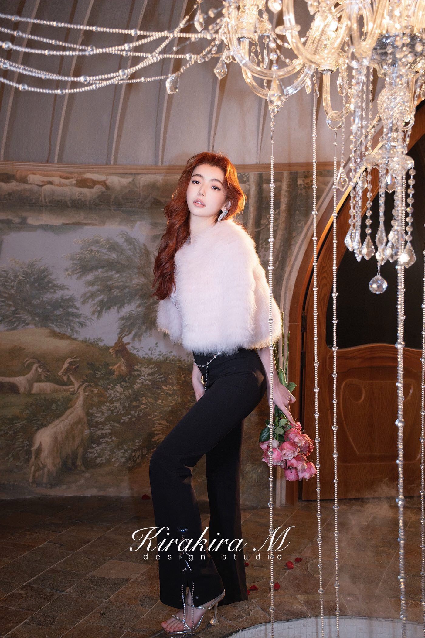 Rhinestone Pink Fox Fur Cape