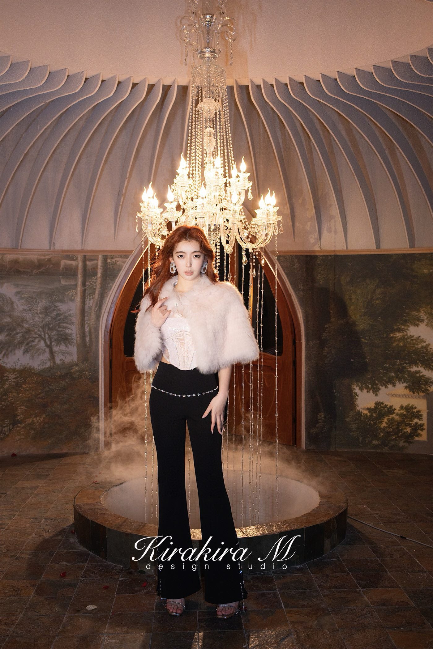 Rhinestone Pink Fox Fur Cape