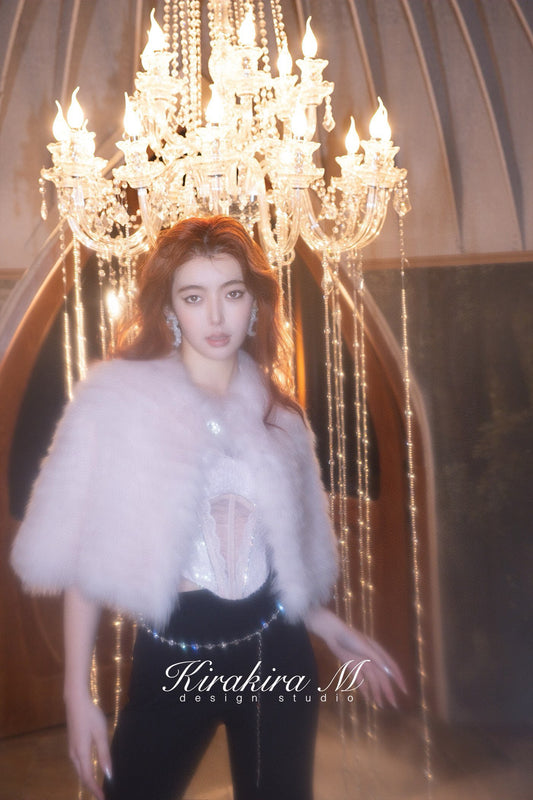 Rhinestone Pink Fox Fur Cape