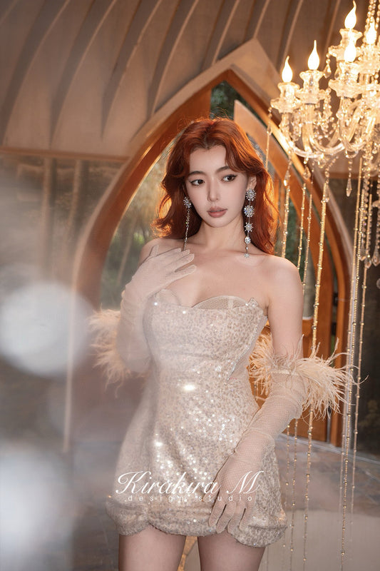 Rhinestone Champagne Sequin Bustier Dress