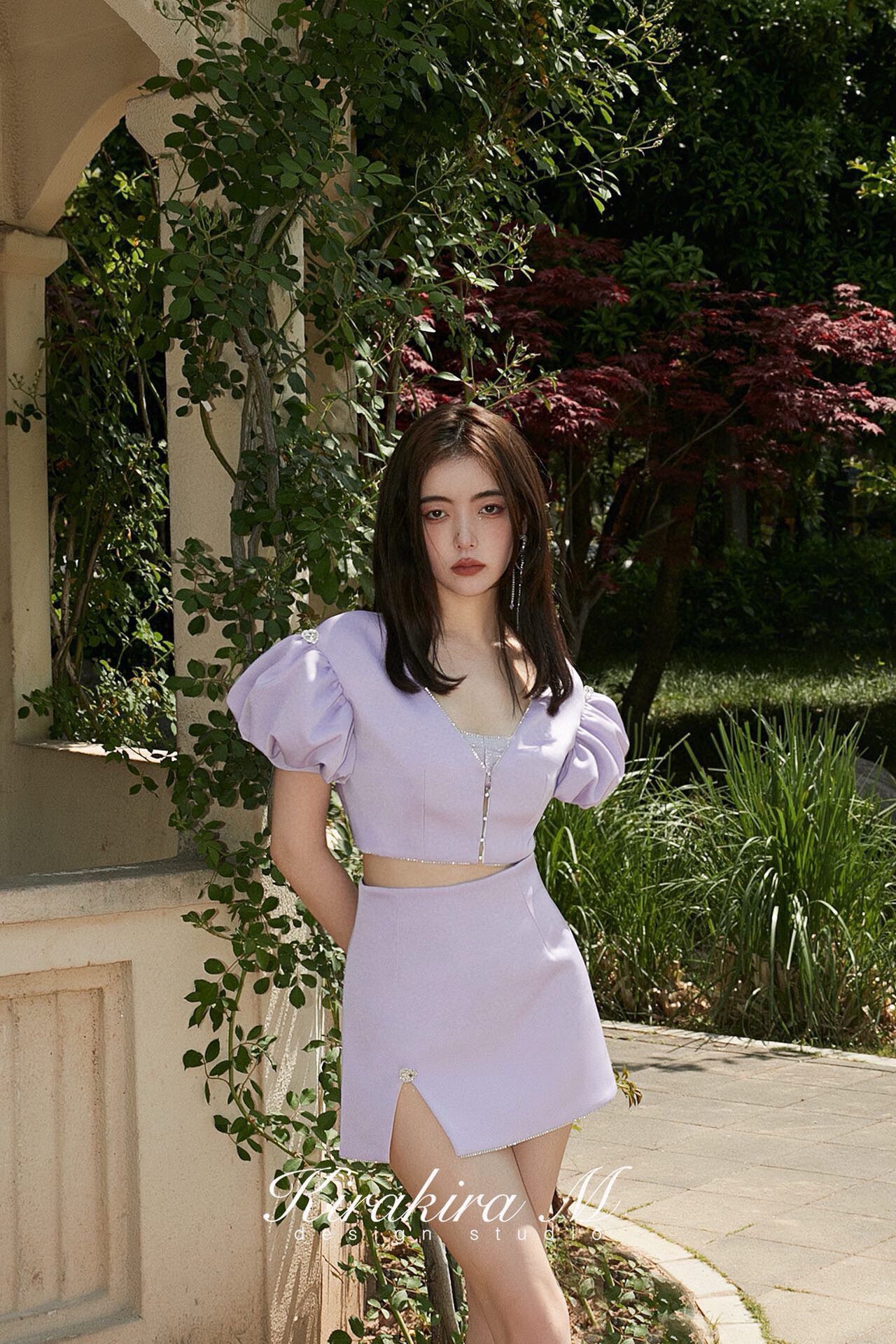 Lavender Rhinestone Low-Neck Short Jacket