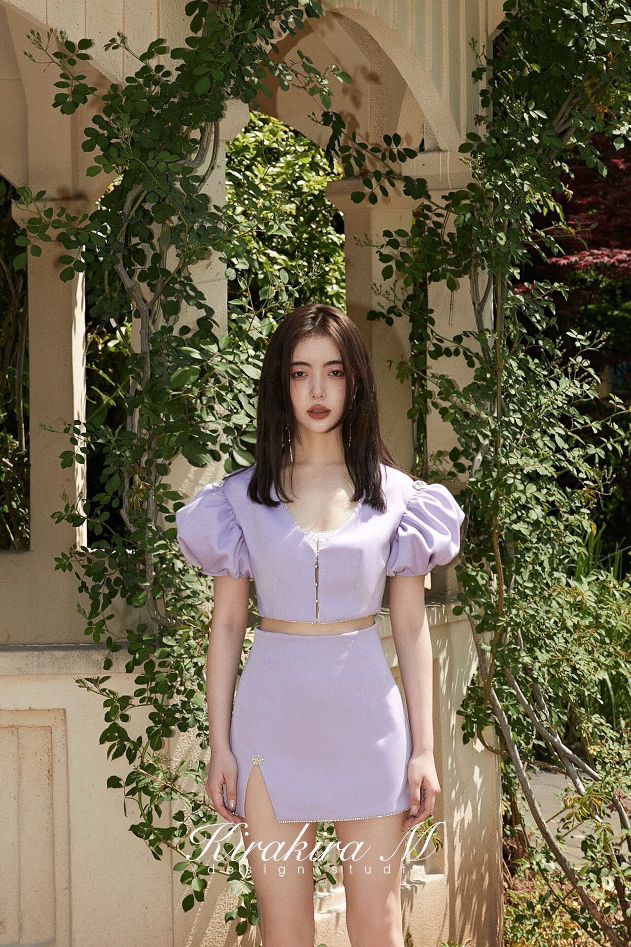 Lavender Rhinestone Low-Neck Short Jacket