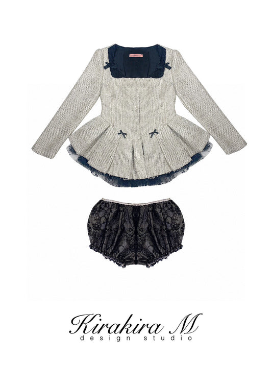 Champagne Sparkling Tweed Lace Pleated Blazer Dress