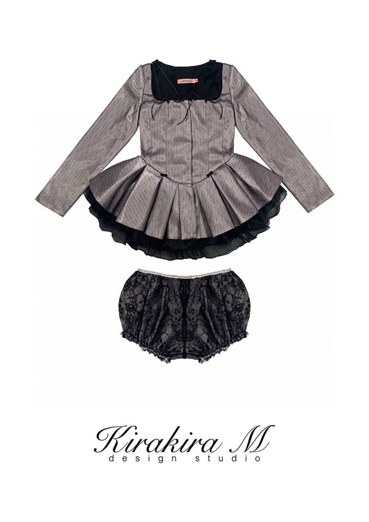 Gray-Purple Square Neck Pleated Blazer Dress