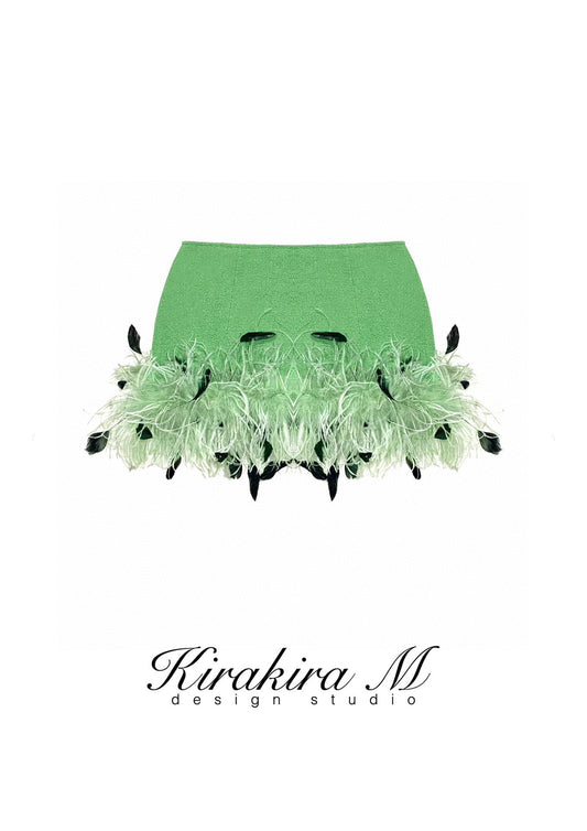 Green Tweed Feather Skirt