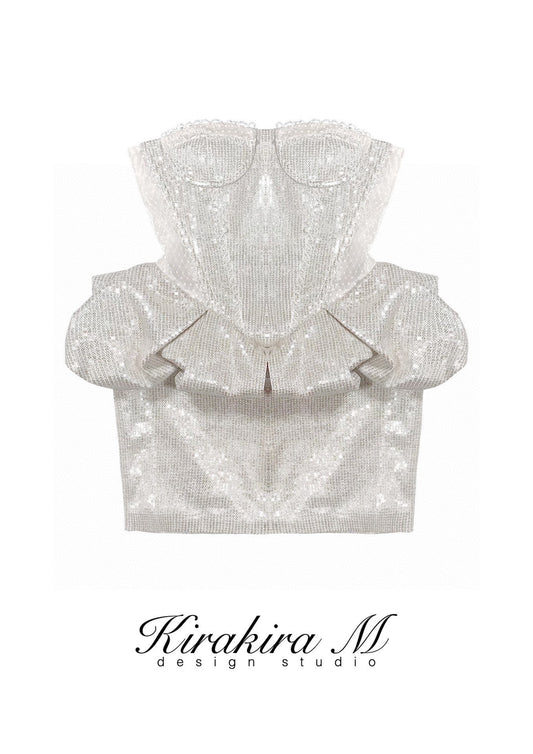 Champagne Sparkling Crystal Trim Bustier Dress
