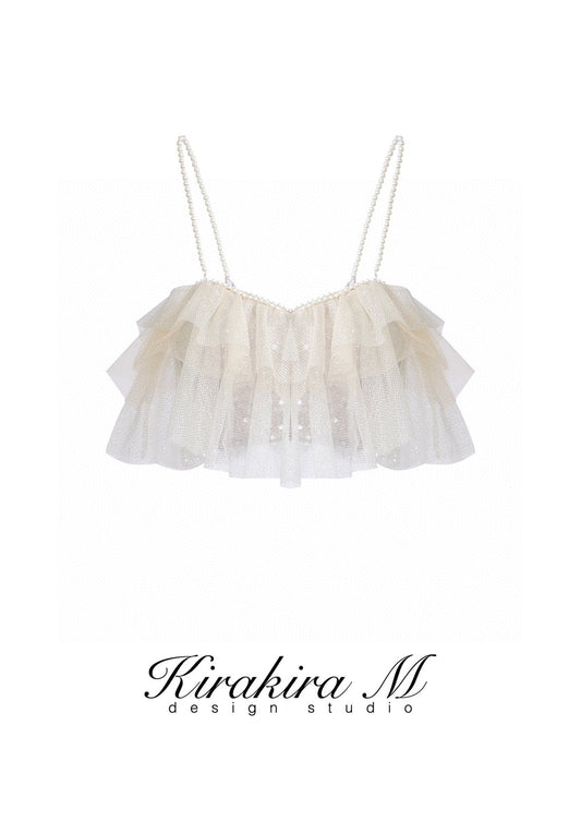 Champagne Sparkling Layered Ruffle Top