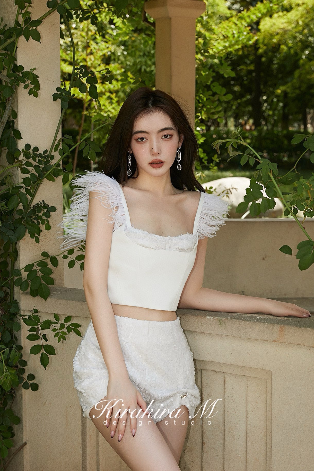 White Feather Sequin Top